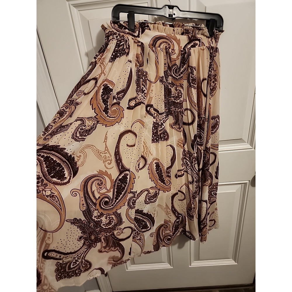 Promesa‎ Maxi Skirt Paisley Boho Chic Hippy Bohemian Brown Cream Western Women L